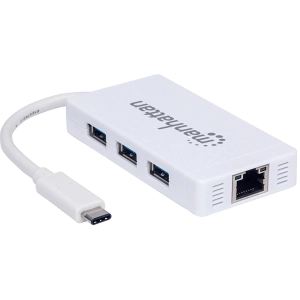 Lector de tarjetas / USB-hub MANHATTAN Type-C to 3-Port USB 3.0 Hub + RJ-45