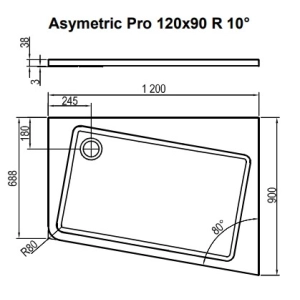 Ravak Asymetric Pro 10° XA25G70101P