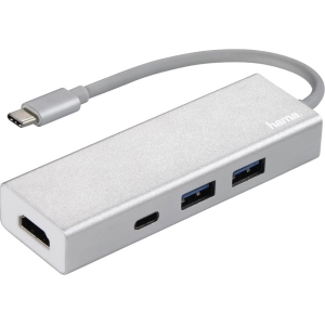 Lector de tarjetas / USB-hub Hama USB-3.1 Type-C Hub 1:3 Aluminium