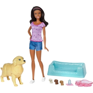 Muñeco Barbie Newborn Pups Doll and Pets FDD44