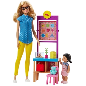 Muñeca Barbie Teacher Doll with Flipping Blackboard Playset FJB29