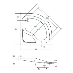 Plato de ducha Besco Oliver I 80x80