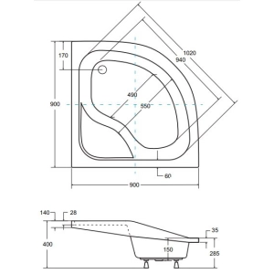 Plato de ducha Besco Oliver I 90x90